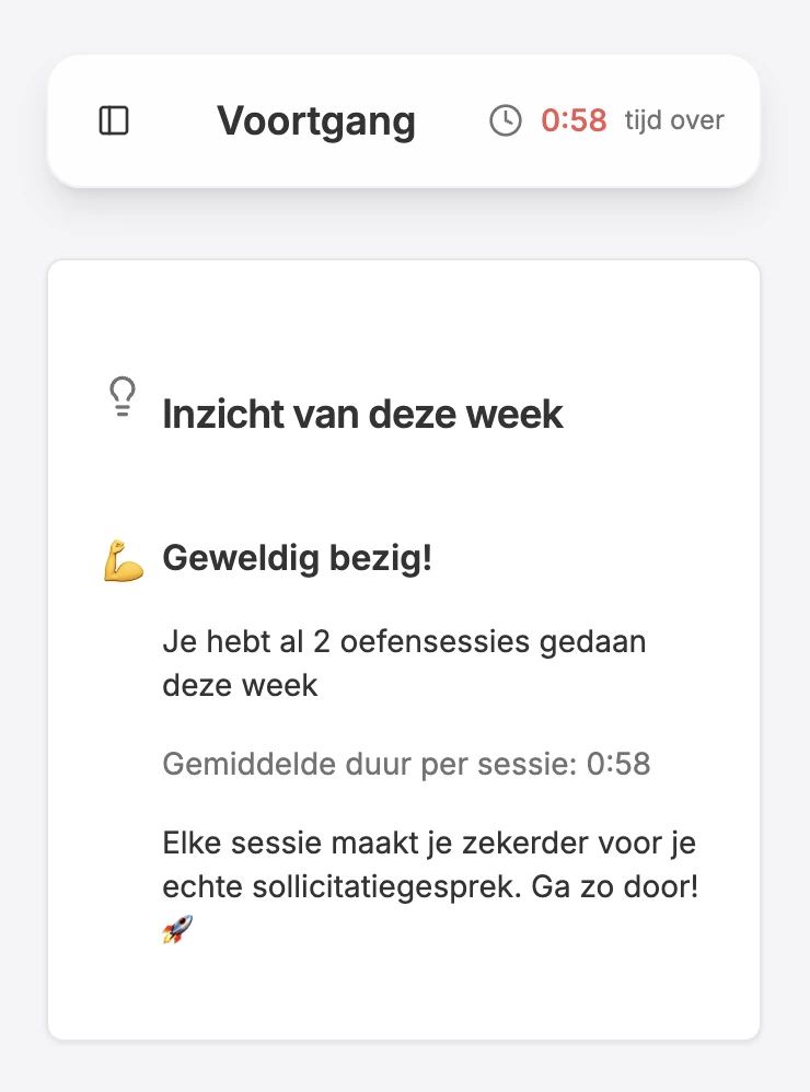 Overzicht met feedback en voortgang na een oefensessie